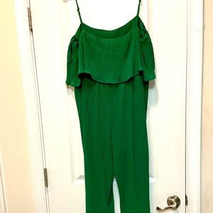 Sleeveless Ruffle Trim Spaghetti Strap Pleated Cami Chiffon Jumpsuit